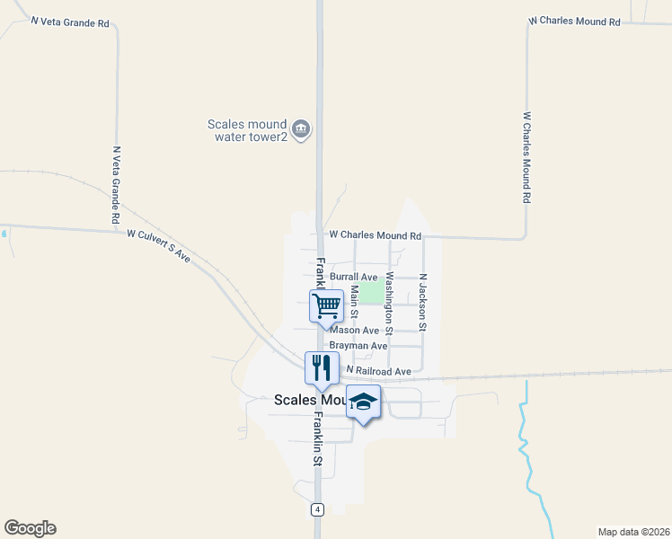 map of restaurants, bars, coffee shops, grocery stores, and more near 315 Burrall Avenue in Scales Mound