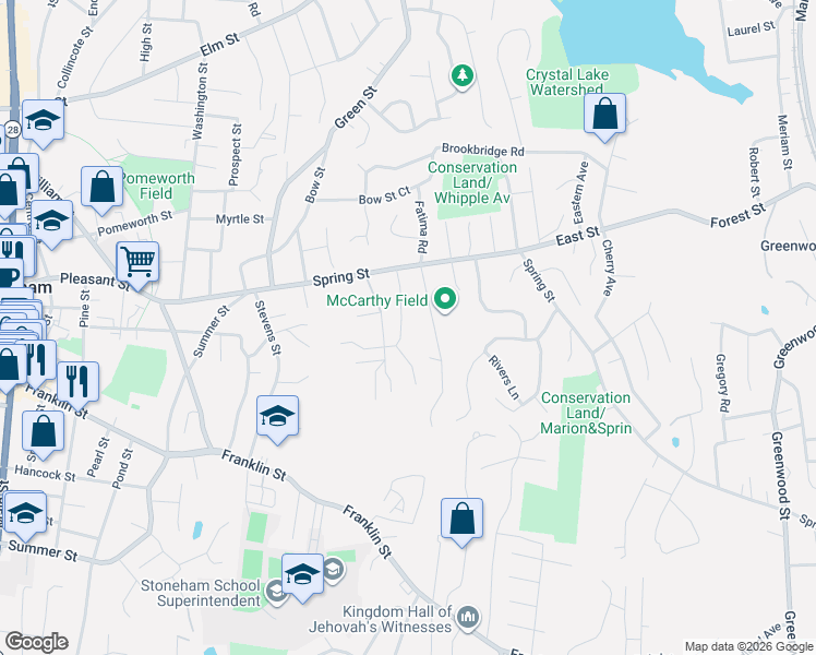 map of restaurants, bars, coffee shops, grocery stores, and more near 16 Landers Road in Stoneham
