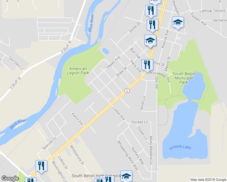 map of restaurants, bars, coffee shops, grocery stores, and more near 357 Oakland Avenue in South Beloit