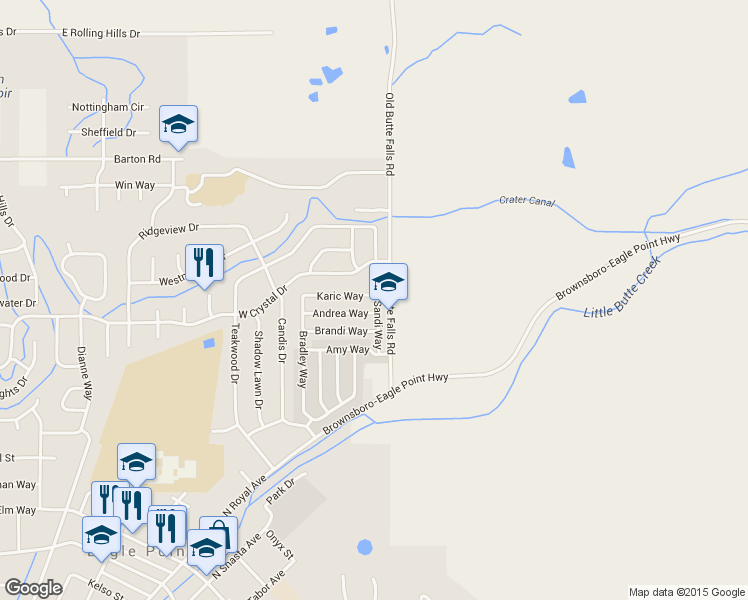 map of restaurants, bars, coffee shops, grocery stores, and more near 686 Karic Way in Eagle Point