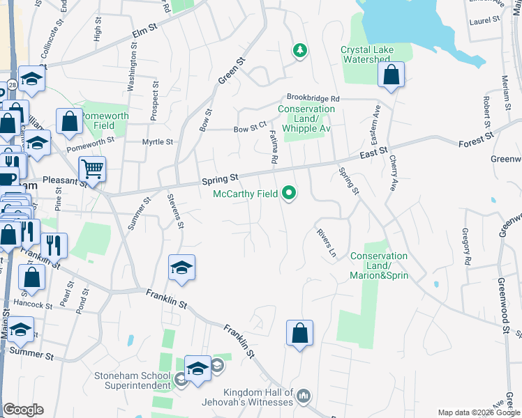 map of restaurants, bars, coffee shops, grocery stores, and more near 11 Landers Road in Stoneham