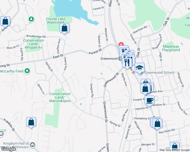 map of restaurants, bars, coffee shops, grocery stores, and more near 3 Arthur Road in Wakefield