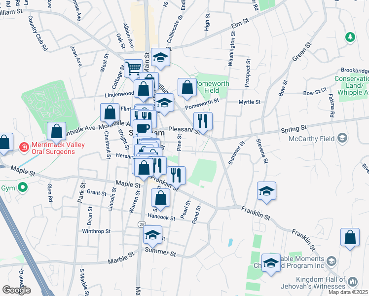 map of restaurants, bars, coffee shops, grocery stores, and more near 16 Pine Street in Stoneham