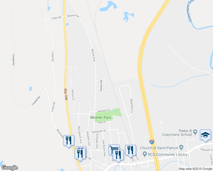 map of restaurants, bars, coffee shops, grocery stores, and more near Summer Road in Ravena