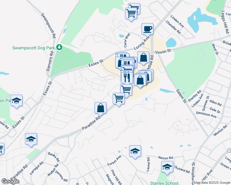map of restaurants, bars, coffee shops, grocery stores, and more near 404 Paradise Road in Swampscott