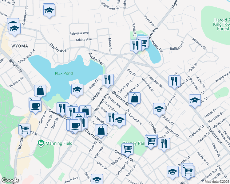 map of restaurants, bars, coffee shops, grocery stores, and more near 10 Goodell Street in Lynn
