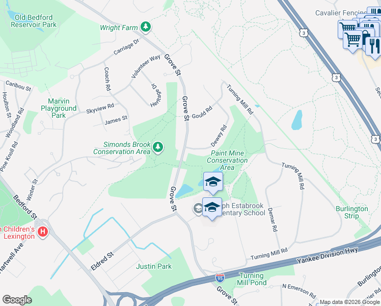 map of restaurants, bars, coffee shops, grocery stores, and more near 31 Dewey Road in Lexington