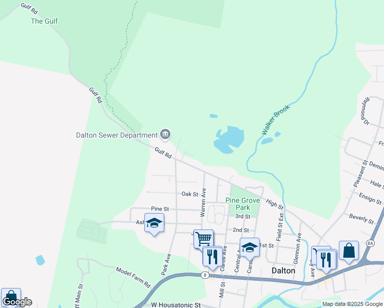 map of restaurants, bars, coffee shops, grocery stores, and more near 2-98 Bridle Road in Dalton