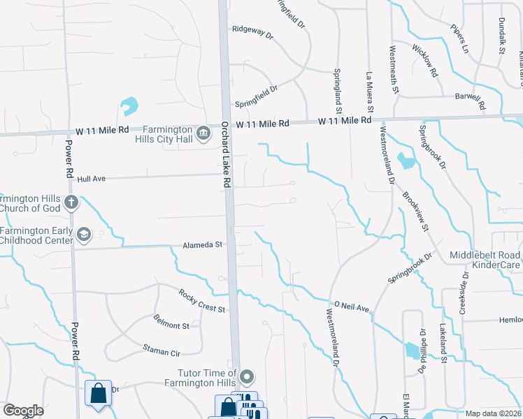 map of restaurants, bars, coffee shops, grocery stores, and more near 31037 Cedar Creek Drive in Farmington Hills