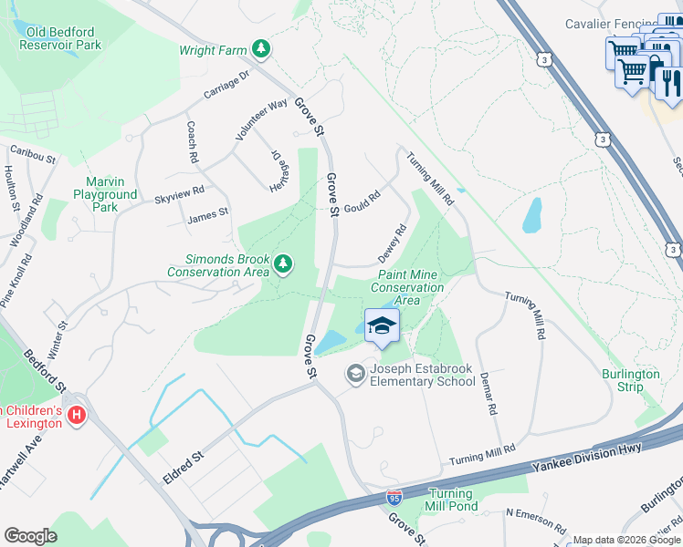 map of restaurants, bars, coffee shops, grocery stores, and more near 31 Dewey Road in Lexington