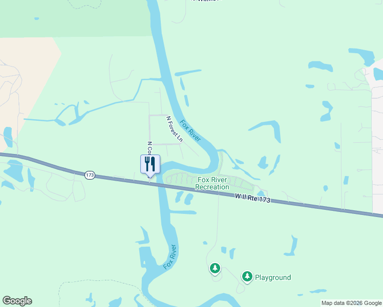 map of restaurants, bars, coffee shops, grocery stores, and more near 42521 North Forest Lane in Antioch