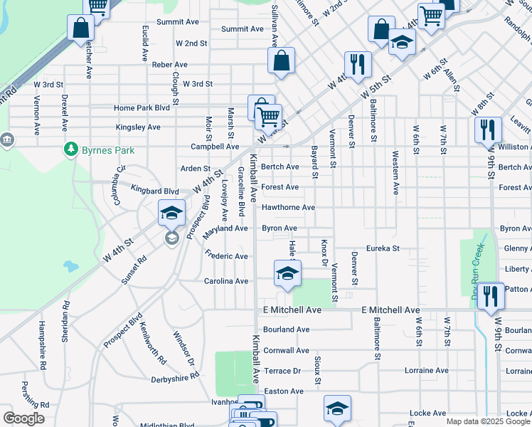 map of restaurants, bars, coffee shops, grocery stores, and more near 115 Hawthorne Avenue in Waterloo
