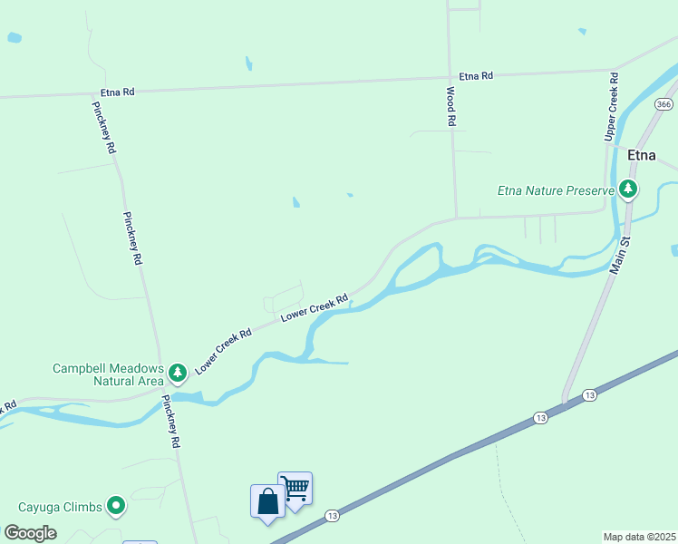 map of restaurants, bars, coffee shops, grocery stores, and more near 214 Lower Creek Road in Ithaca