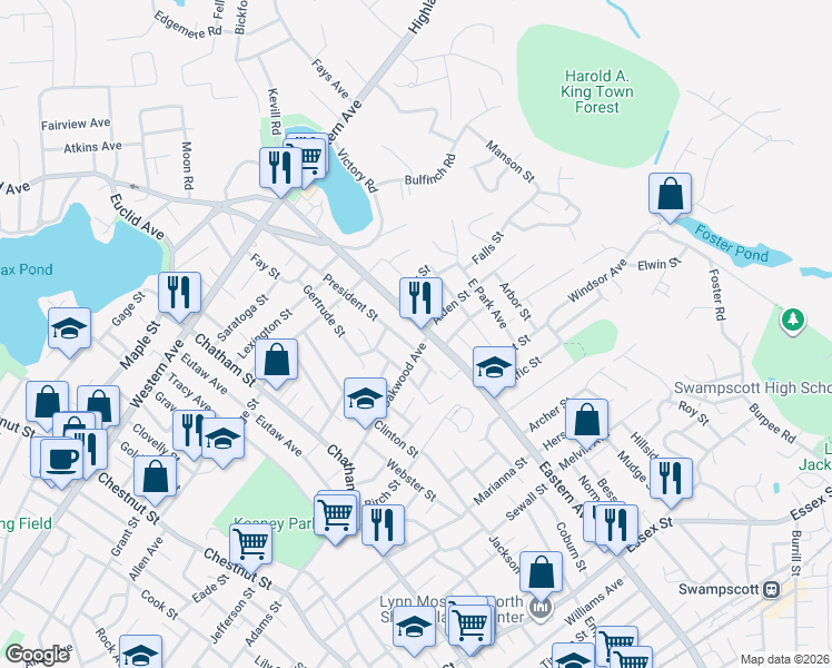 map of restaurants, bars, coffee shops, grocery stores, and more near 509 Eastern Avenue in Lynn