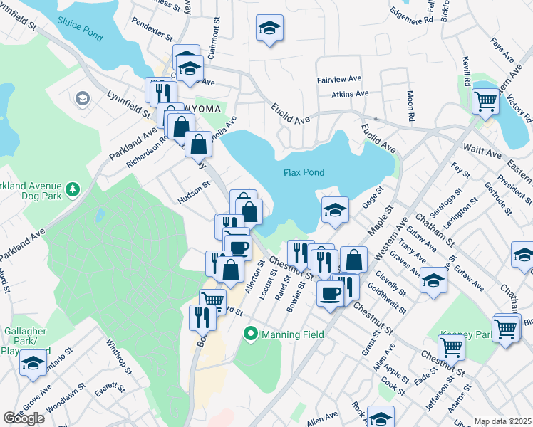 map of restaurants, bars, coffee shops, grocery stores, and more near 48 Carter Road in Lynn