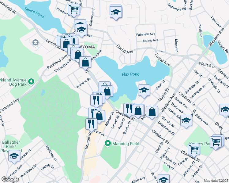 map of restaurants, bars, coffee shops, grocery stores, and more near 48 Carter Road in Lynn
