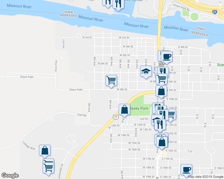 map of restaurants, bars, coffee shops, grocery stores, and more near 899 6th Avenue in South Sioux City