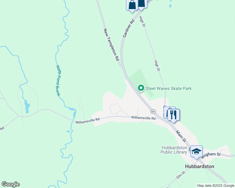 map of restaurants, bars, coffee shops, grocery stores, and more near 10 Williamsville Road in Hubbardston