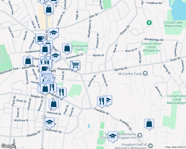 map of restaurants, bars, coffee shops, grocery stores, and more near 2 Charles Street in Stoneham