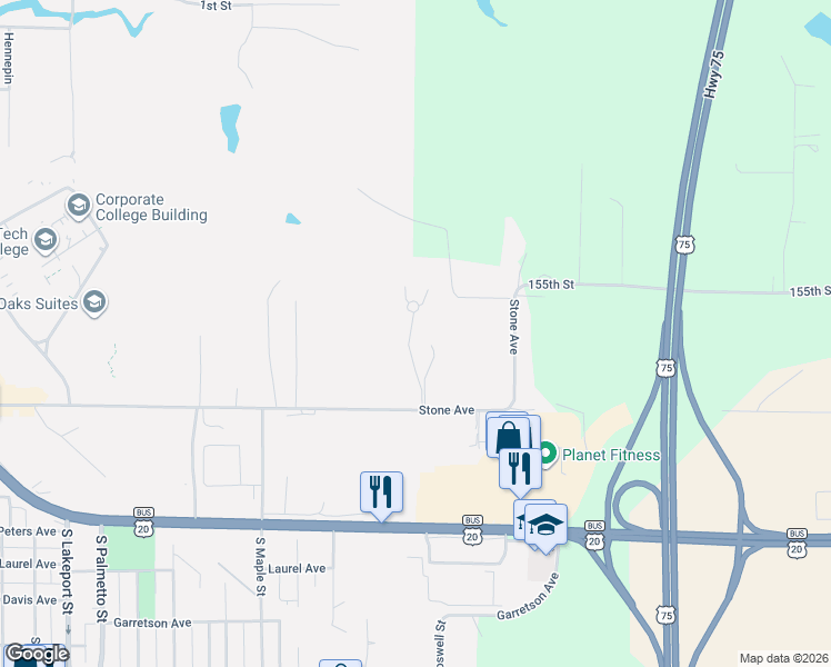 map of restaurants, bars, coffee shops, grocery stores, and more near 1101-1199 Meadow View Court in Sioux City