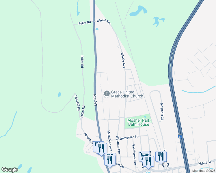 map of restaurants, bars, coffee shops, grocery stores, and more near 16 Maplecrest Drive in Ravena
