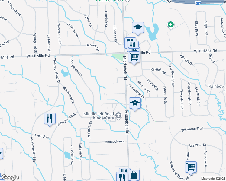 map of restaurants, bars, coffee shops, grocery stores, and more near 29498 Gramercy Court in Farmington Hills