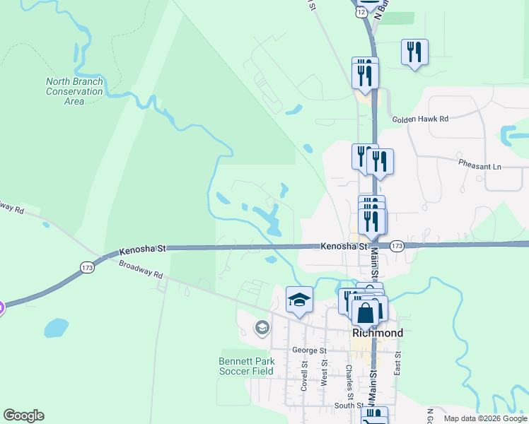 map of restaurants, bars, coffee shops, grocery stores, and more near 5816 Illinois 173 in Richmond