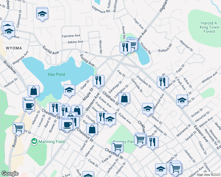 map of restaurants, bars, coffee shops, grocery stores, and more near 10 Goodell Street in Lynn