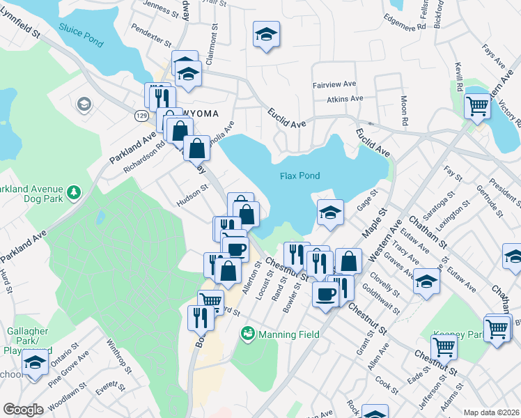 map of restaurants, bars, coffee shops, grocery stores, and more near 48 Carter Road in Lynn