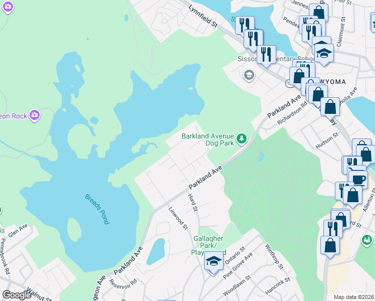 map of restaurants, bars, coffee shops, grocery stores, and more near 20 Basse Circle in Lynn