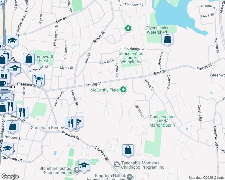 map of restaurants, bars, coffee shops, grocery stores, and more near 5 Landers Road in Stoneham