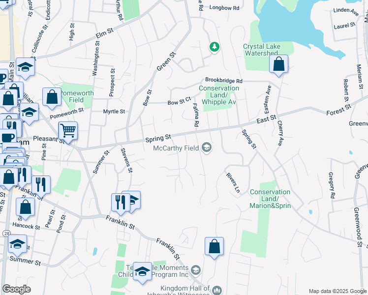 map of restaurants, bars, coffee shops, grocery stores, and more near 5 Landers Road in Stoneham