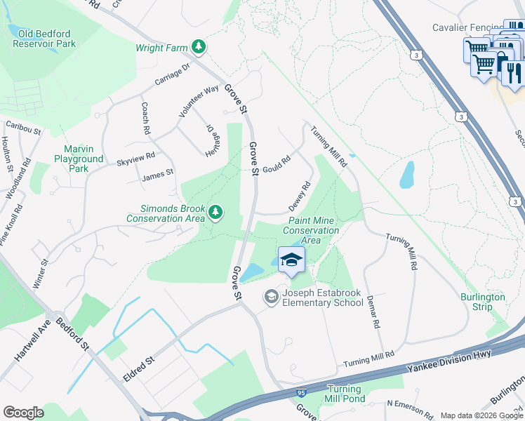 map of restaurants, bars, coffee shops, grocery stores, and more near 31 Dewey Road in Lexington