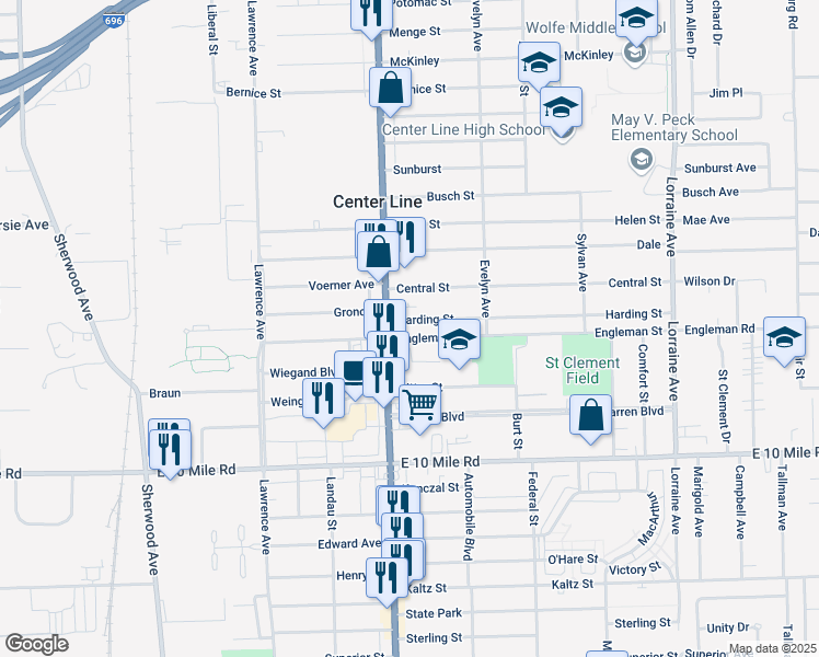 map of restaurants, bars, coffee shops, grocery stores, and more near 13505 North Haggerty Road in Plymouth