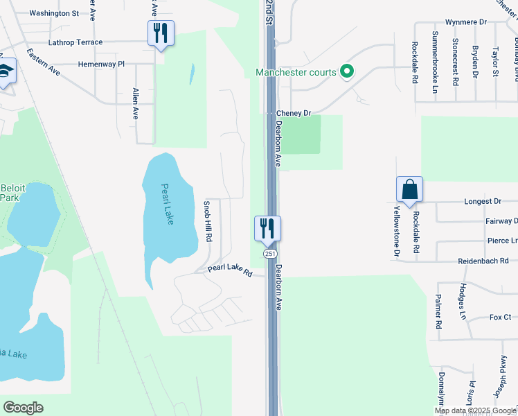 map of restaurants, bars, coffee shops, grocery stores, and more near 1040 Dearborn Avenue in South Beloit