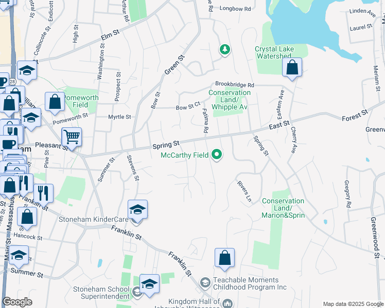 map of restaurants, bars, coffee shops, grocery stores, and more near 5 Landers Road in Stoneham