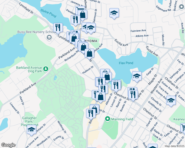 map of restaurants, bars, coffee shops, grocery stores, and more near 15 Boynton Street in Lynn