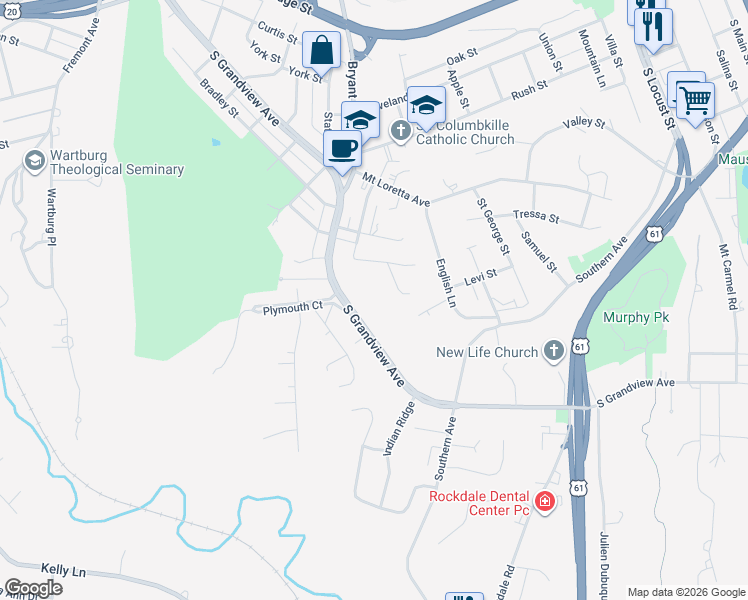 map of restaurants, bars, coffee shops, grocery stores, and more near 900 South Grandview Avenue in Dubuque
