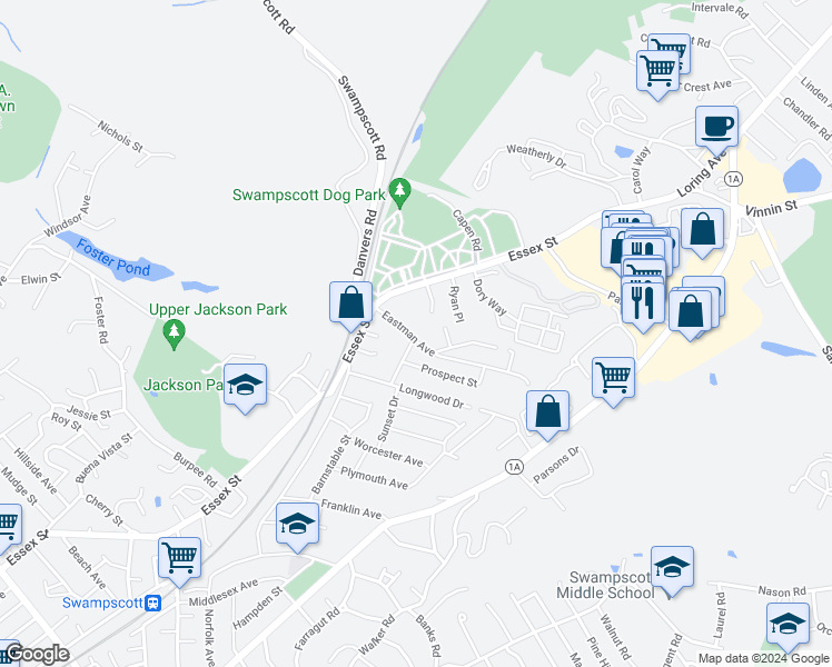 map of restaurants, bars, coffee shops, grocery stores, and more near 38 Eastman Avenue in Swampscott