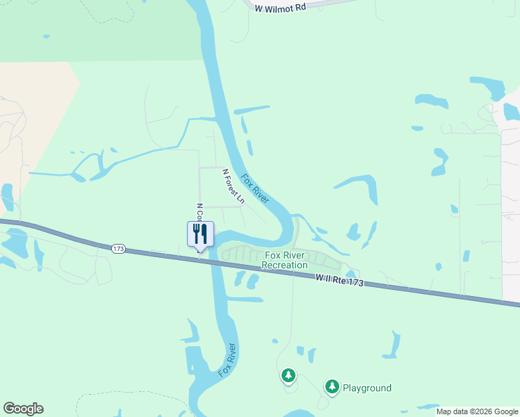 map of restaurants, bars, coffee shops, grocery stores, and more near 42521 North Forest Lane in Antioch