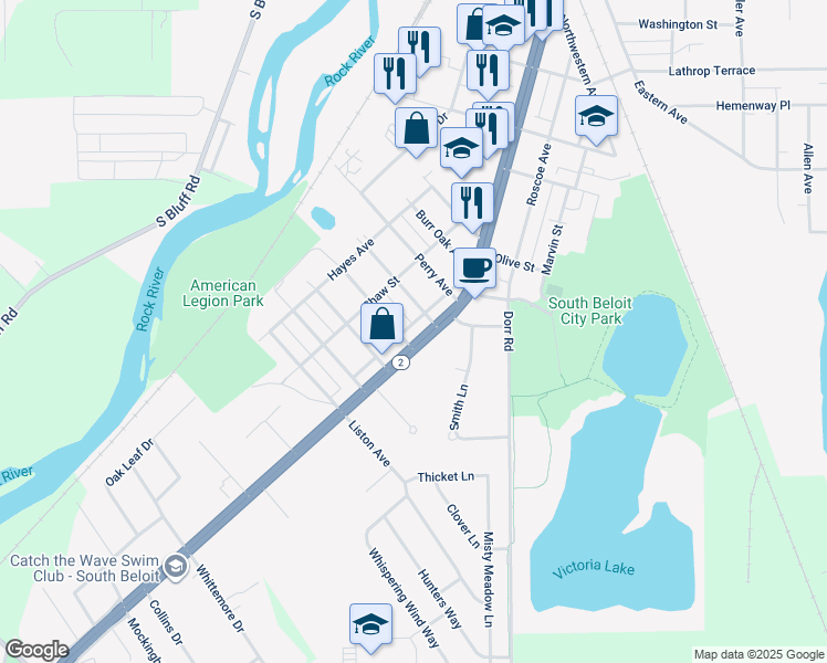 map of restaurants, bars, coffee shops, grocery stores, and more near 1240 Blackhawk Boulevard in Rockton