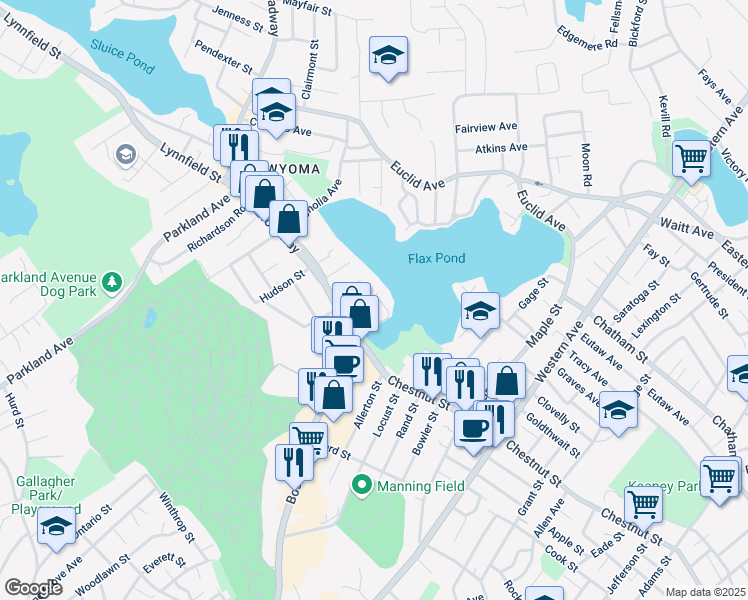 map of restaurants, bars, coffee shops, grocery stores, and more near 48 Carter Road in Lynn