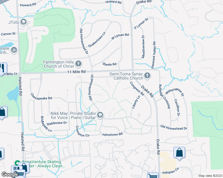 map of restaurants, bars, coffee shops, grocery stores, and more near 25800 Glover Court in Farmington Hills