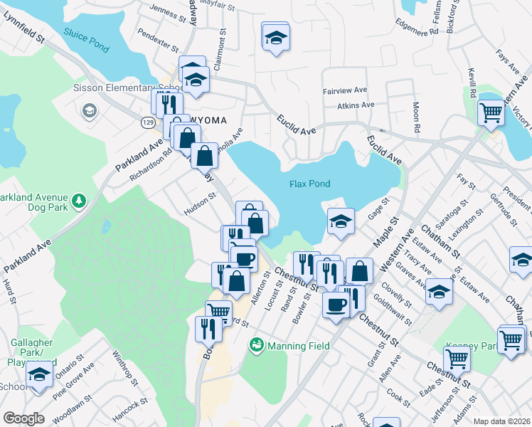 map of restaurants, bars, coffee shops, grocery stores, and more near 48 Carter Road in Lynn