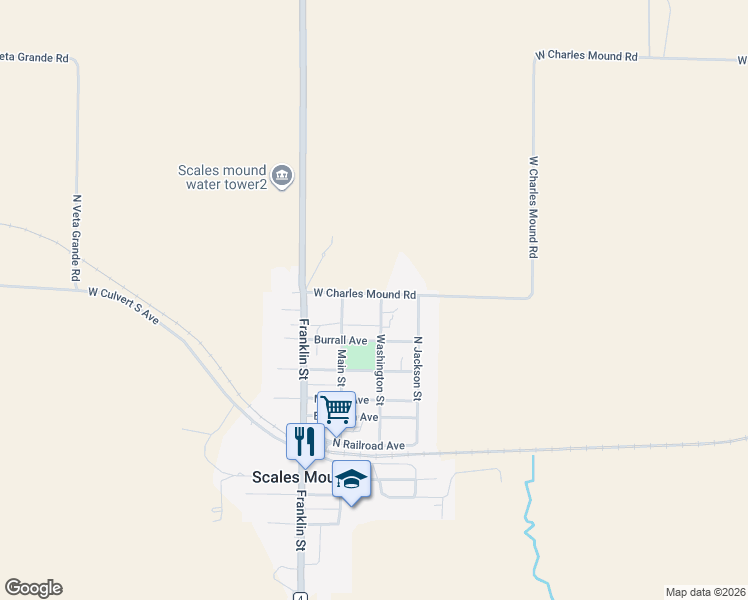 map of restaurants, bars, coffee shops, grocery stores, and more near 927 Washington Street in Scales Mound