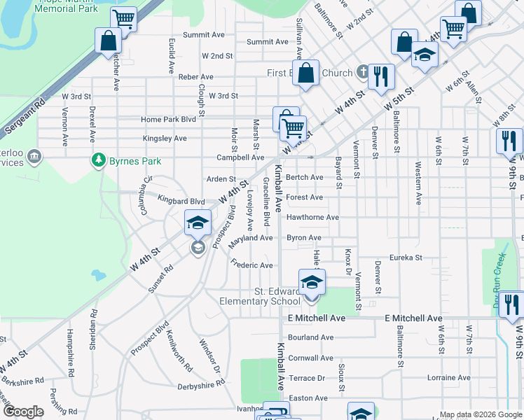 map of restaurants, bars, coffee shops, grocery stores, and more near 166 Graceline Boulevard in Waterloo