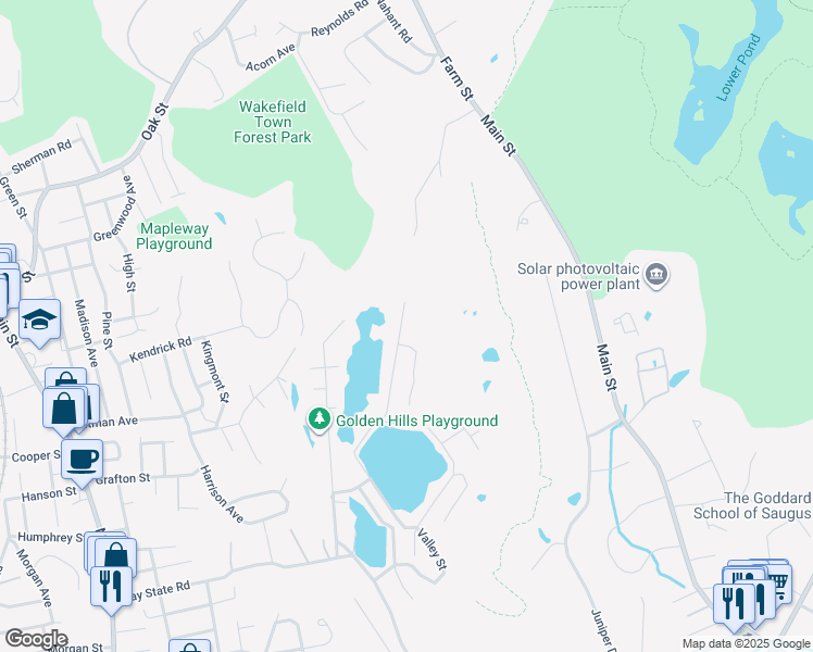map of restaurants, bars, coffee shops, grocery stores, and more near 41 Castle Rock Road in Saugus