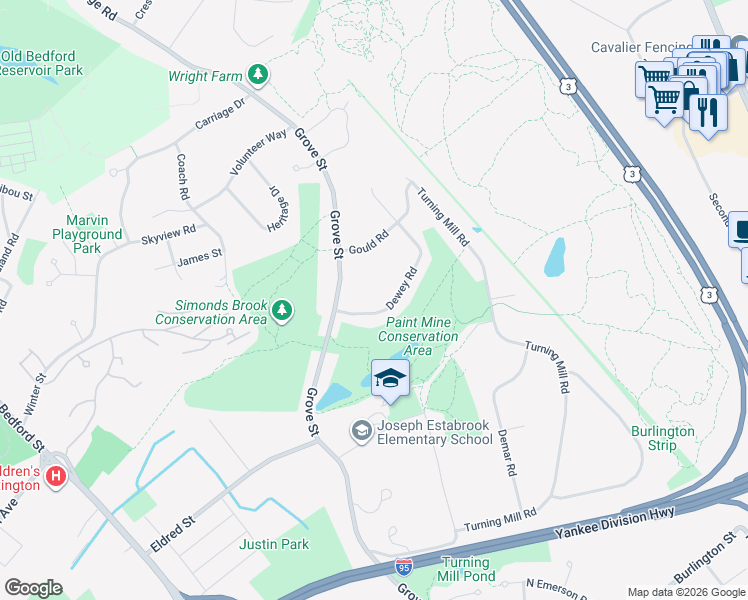map of restaurants, bars, coffee shops, grocery stores, and more near 27 Dewey Road in Lexington