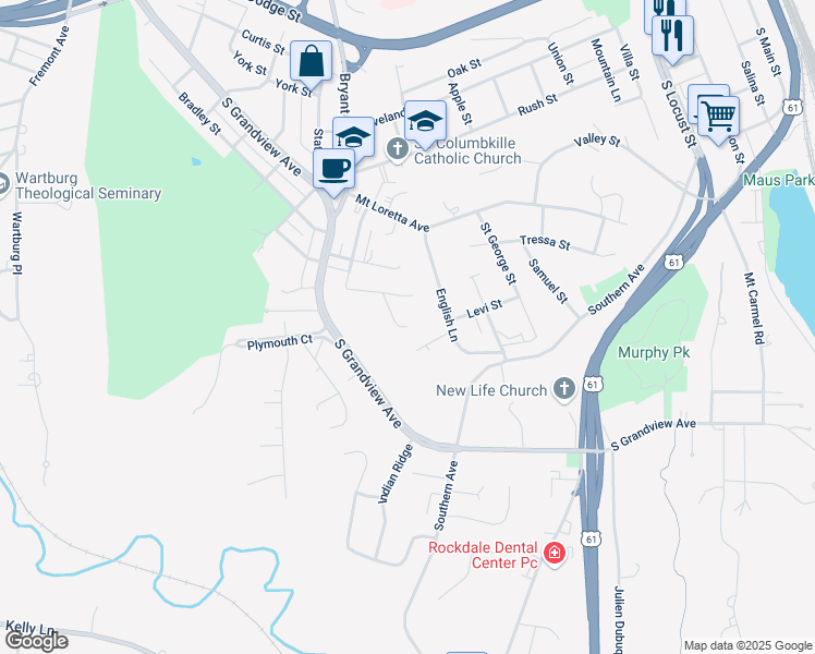 map of restaurants, bars, coffee shops, grocery stores, and more near 598 Heritage Drive in Dubuque