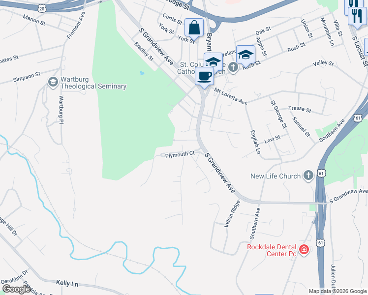 map of restaurants, bars, coffee shops, grocery stores, and more near 1743 Plymouth Court in Dubuque